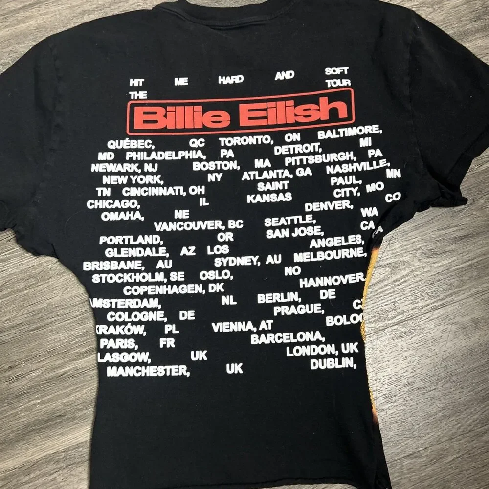 Billie Eilish Hit Me Hard and Soft Tour T Shirt Black Altered Size XL